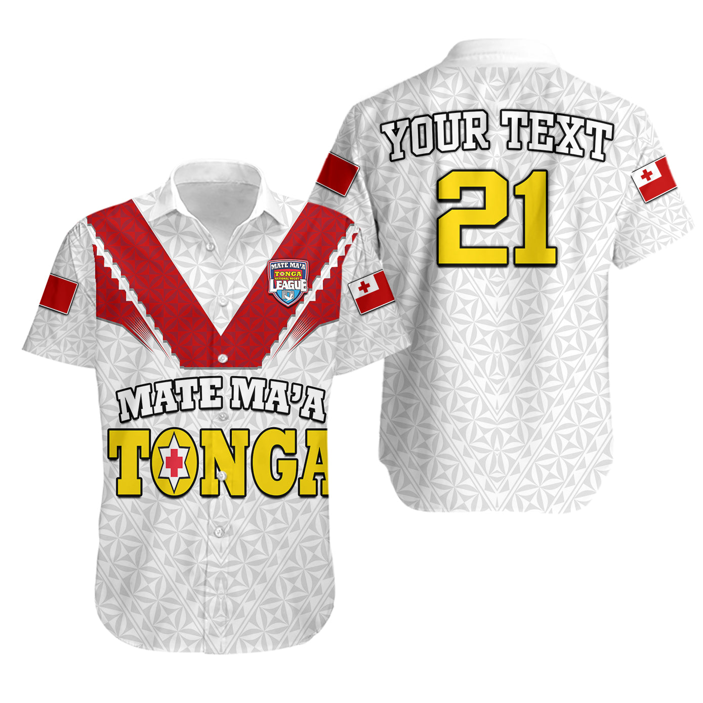 Custom Personalised Mate Ma'a Tonga Rugby Hawaiian Shirt Tongan Kupesi White Style - Wonder Print Shop