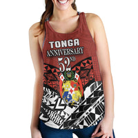 Red racerback tank with “Tonga Anniversary 52nd” front graphic and badge crest