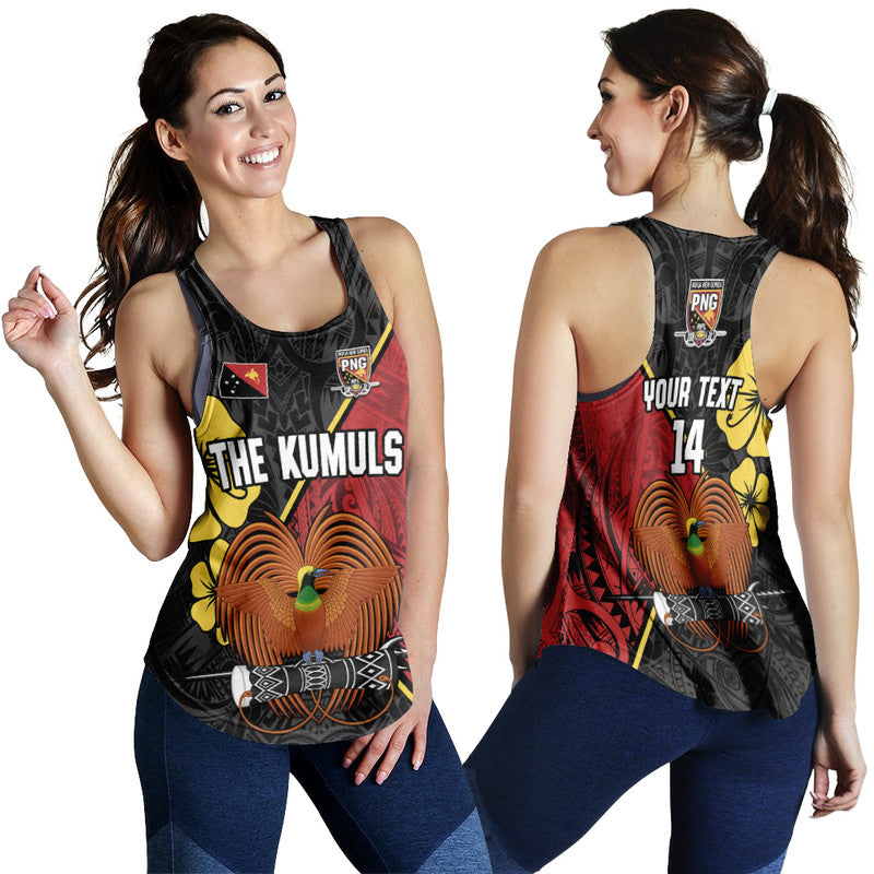 Black racerback tank for women with 'THE KUMULS' front graphic