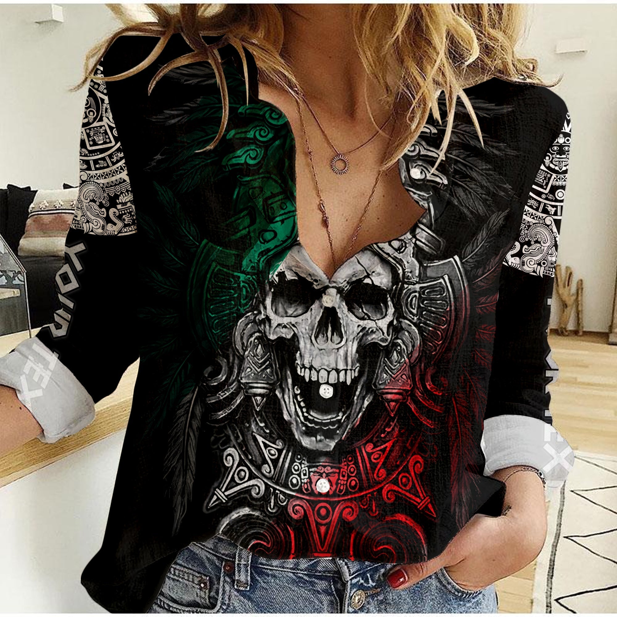 custom-personalised-mexico-women-casual-shirt-skull-eagle-aztec-lt13