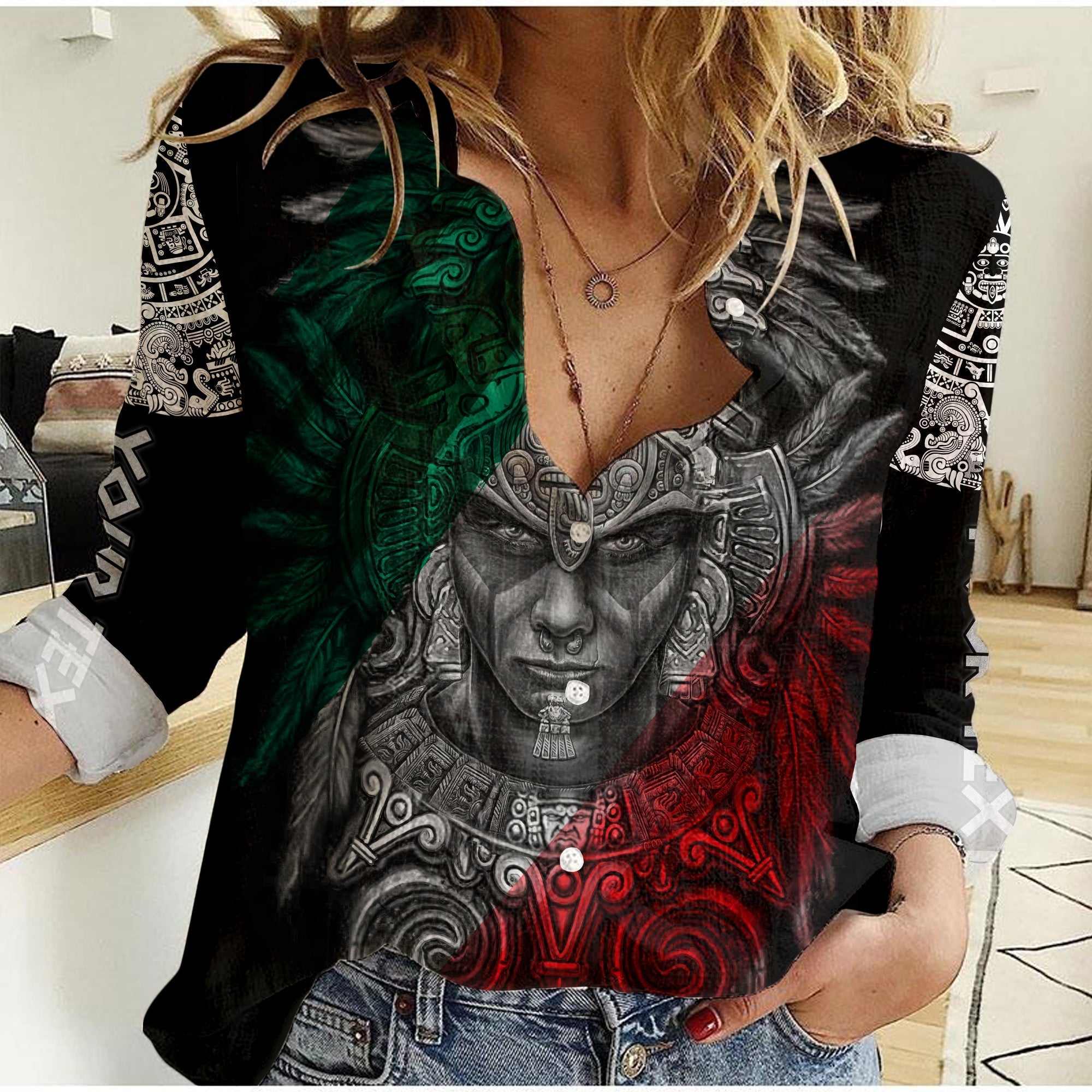 custom-personalised-mexico-women-casual-shirt-warrior-eagle-aztec-lt13