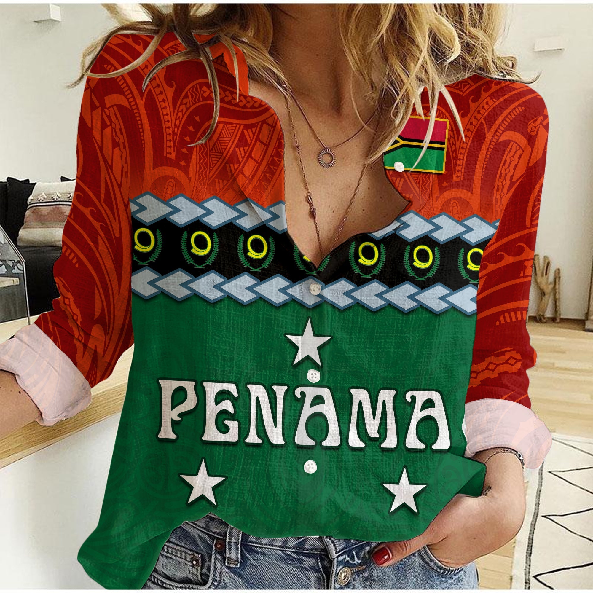 Custom Personalised Penama Province Women Casual Shirt Vanuatu Pig Tusk Polynesian Flag Style - Wonder Print Shop