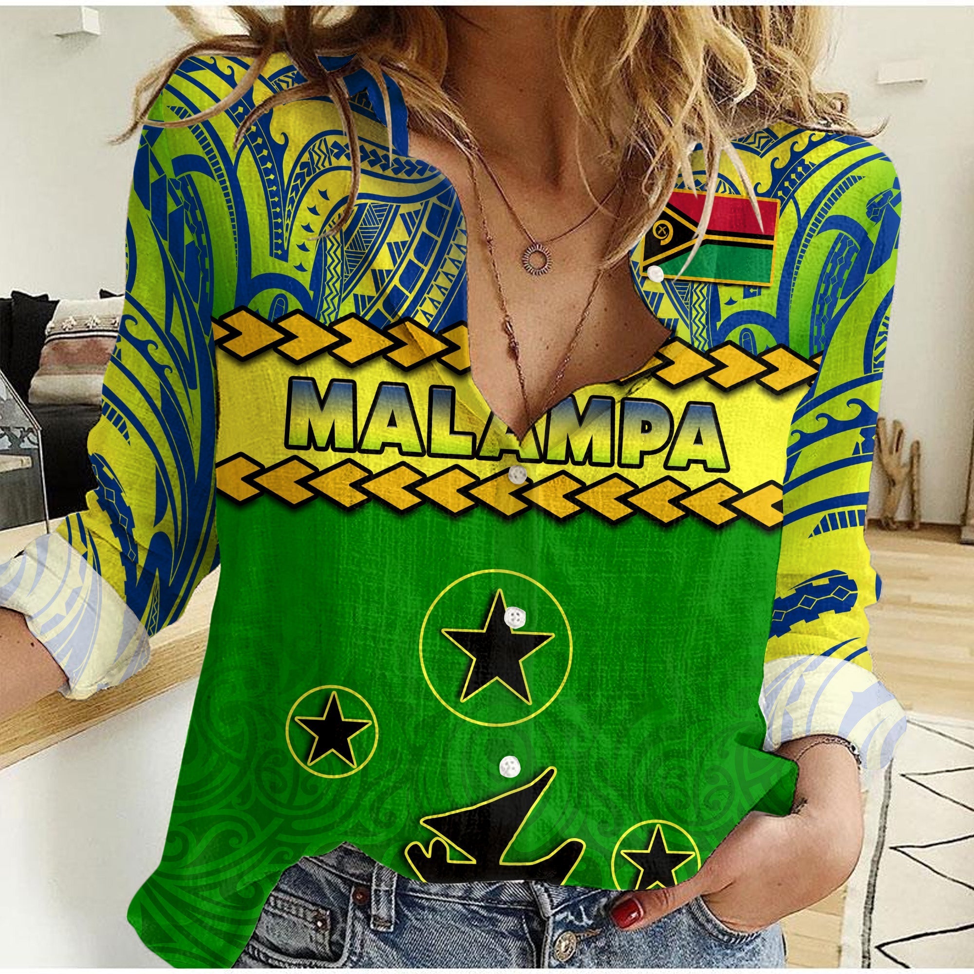 Custom Personalised Malampa Province Women Casual Shirt Vanuatu Pig Tusk Polynesian Flag Style - Wonder Print Shop