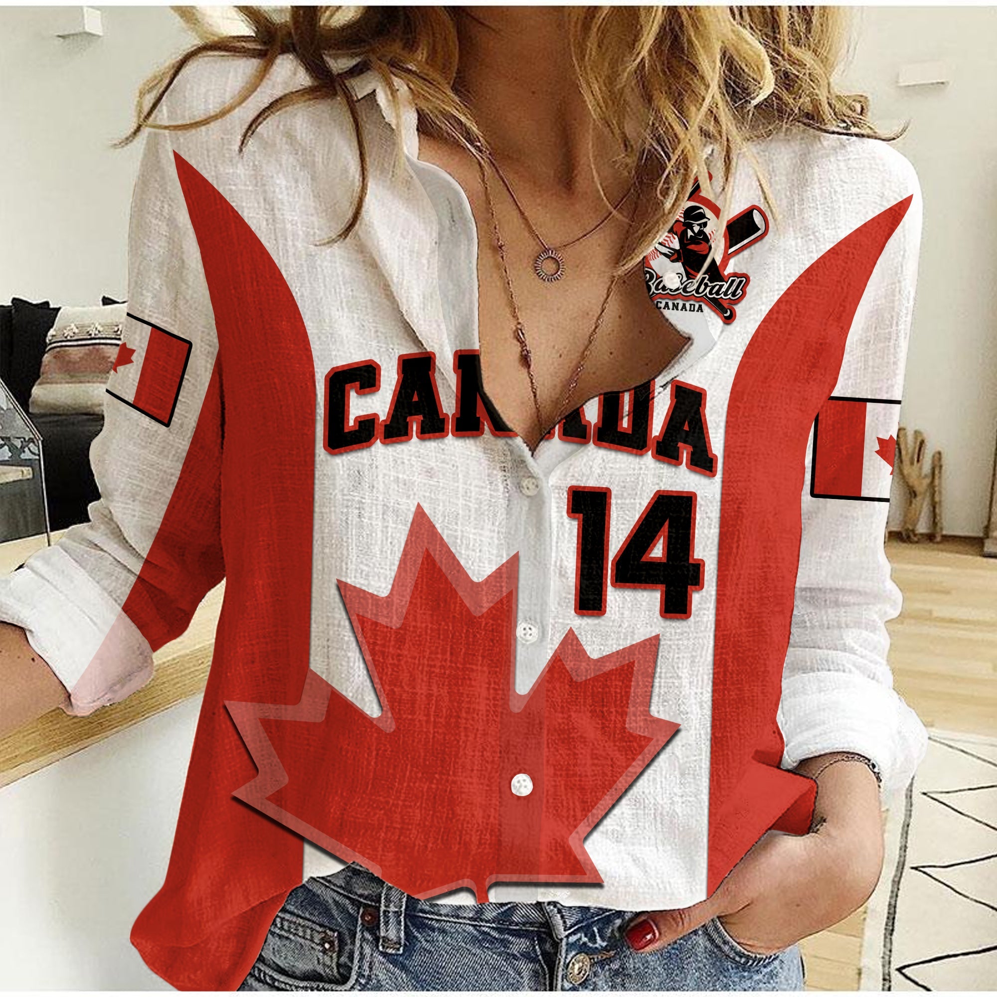 custom-text-and-number-canada-baseball-2023-women-casual-shirt-canadian-maple-leaf-sporty