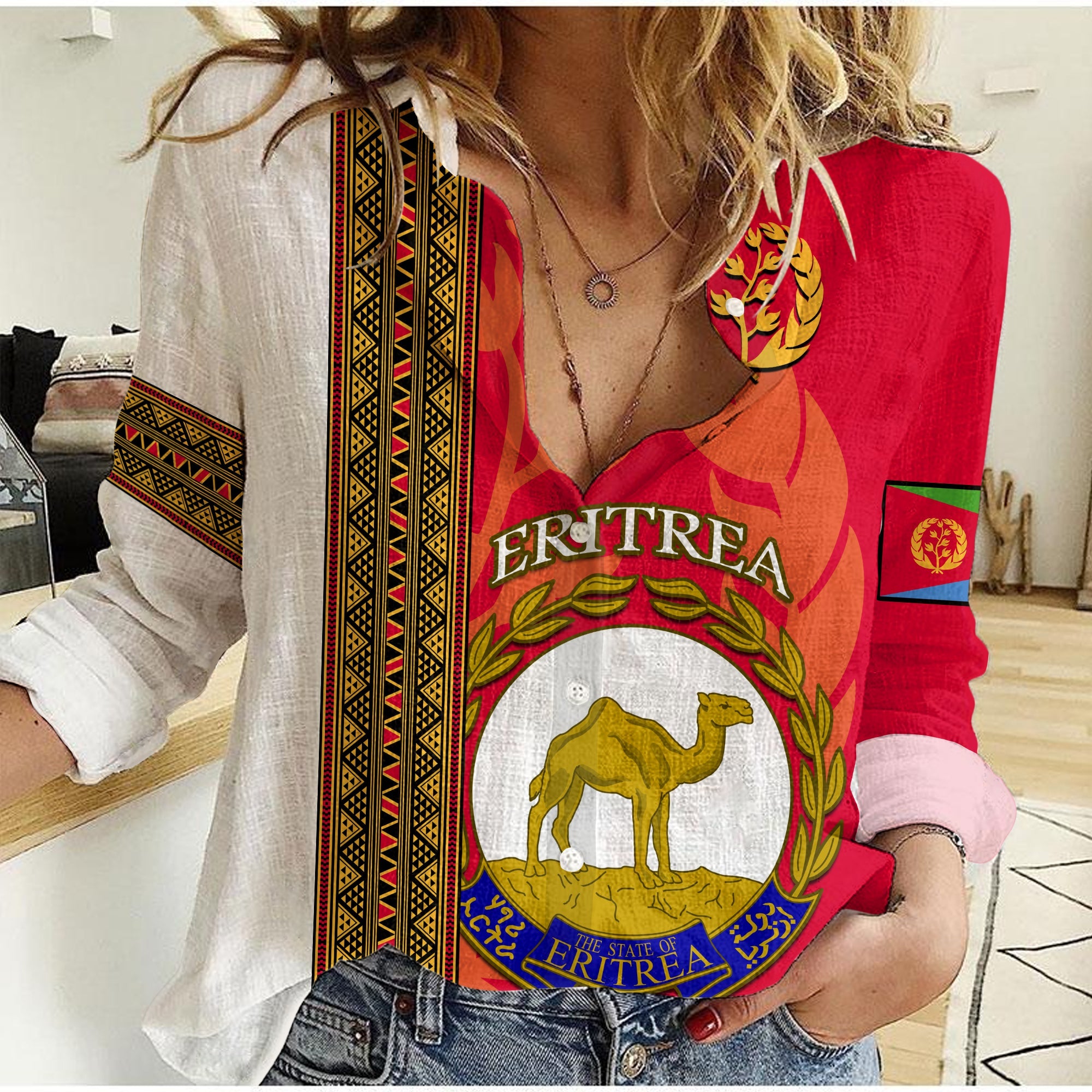 Eritrea Women Casual Shirt African Pattern Happy Independence Day Version White - Wonder Print Shop