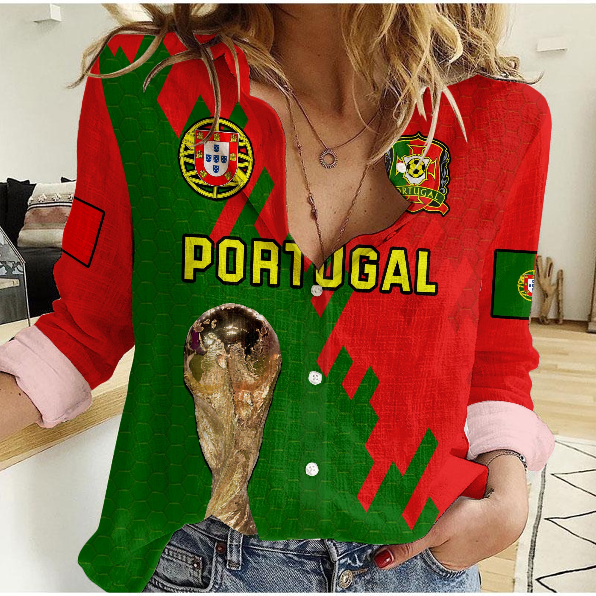 Portugal Football Women Casual Shirt Champions WC 2022 - Wonder Print Shop