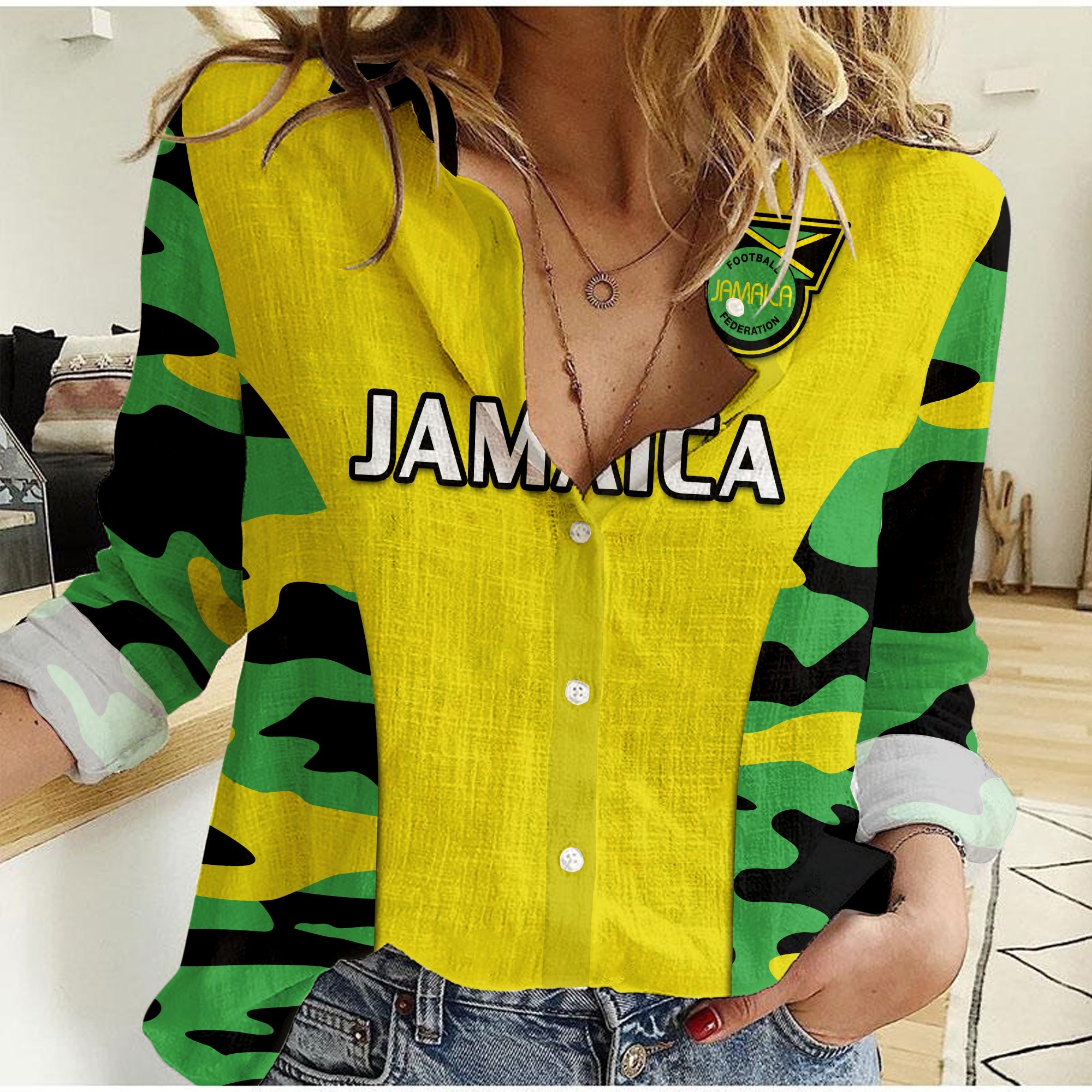 (Custom Text And Number) Jamaica Football Women Casual Shirt Reggae Girlz 2023 Cup Of Nations Ver.02 - Wonder Print Shop