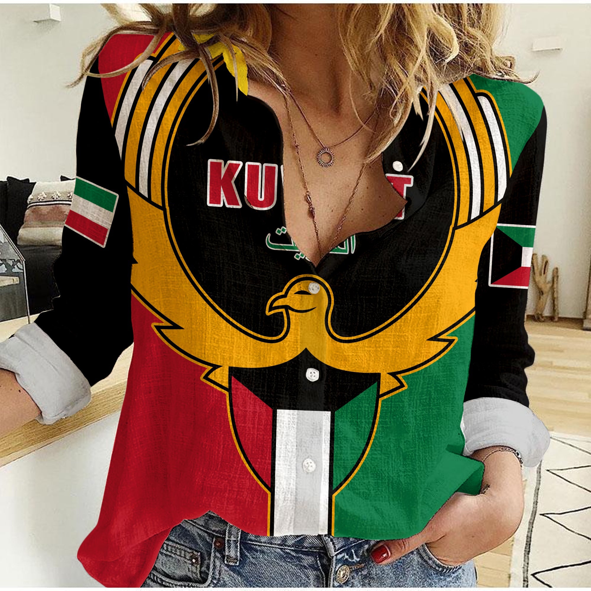 kuwait-women-casual-shirt-happy-independence-day-with-coat-of-arms