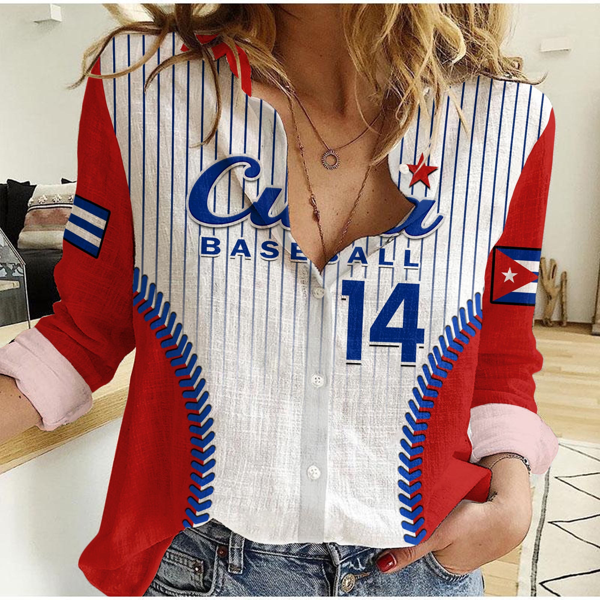 (Custom Text And Number) Cuba Women Casual Shirt Baseball Sporty Style - Wonder Print Shop