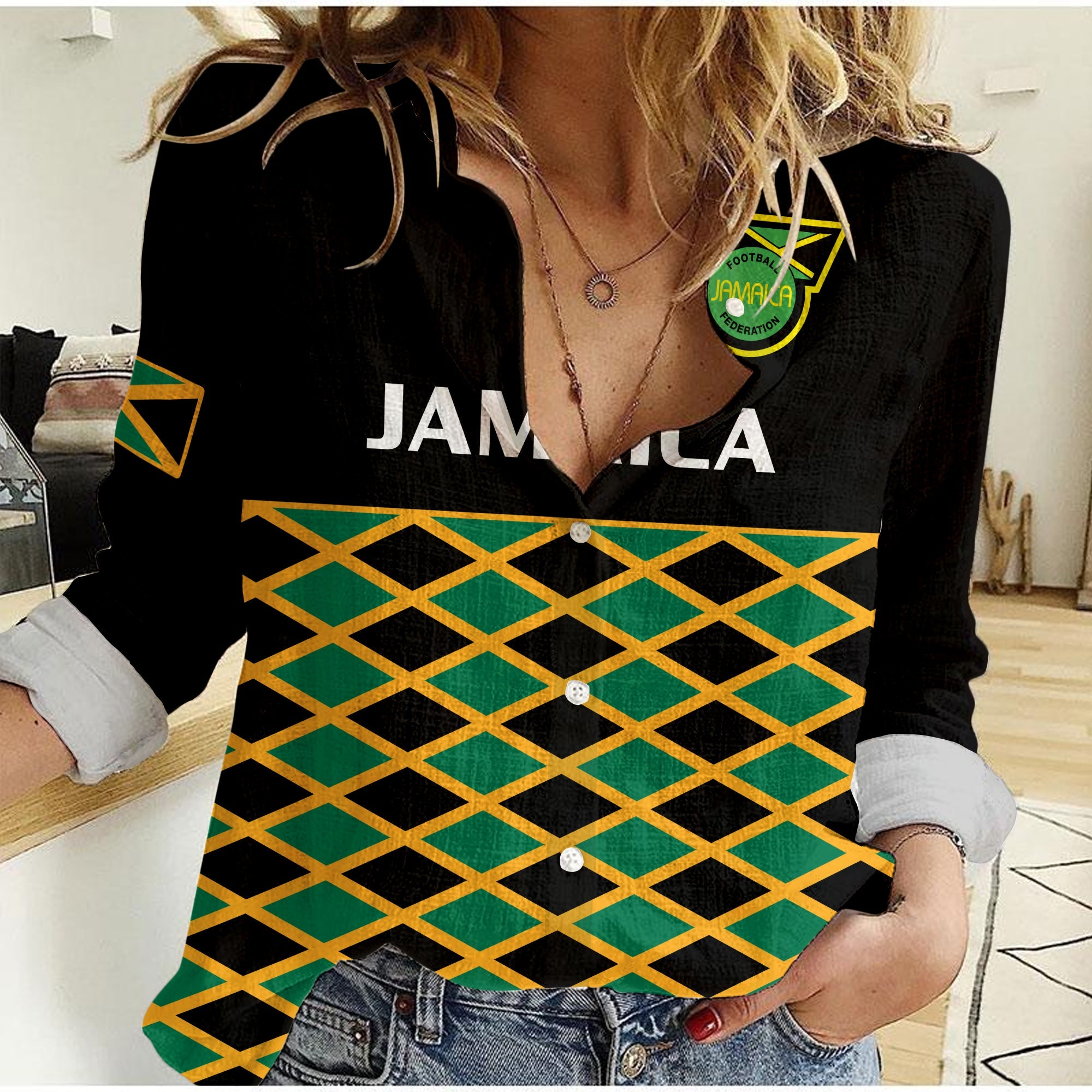 (Custom Text And Number) Jamaica Football Women Casual Shirt Reggae Girlz 2023 Cup Of Nations Ver.01 - Wonder Print Shop