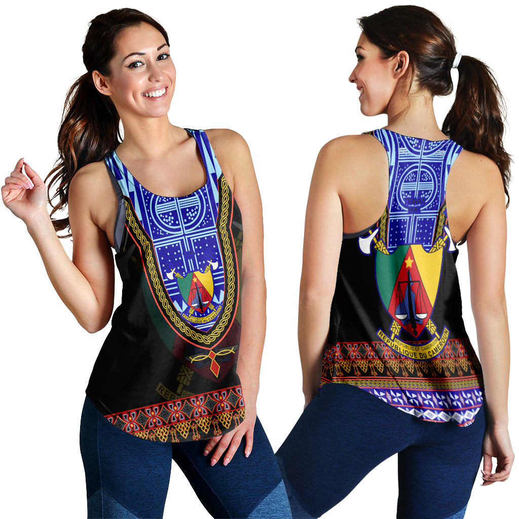 Cameroon Women Racerback Tank Atoghu Pattern Black Style - Wonder Print Shop