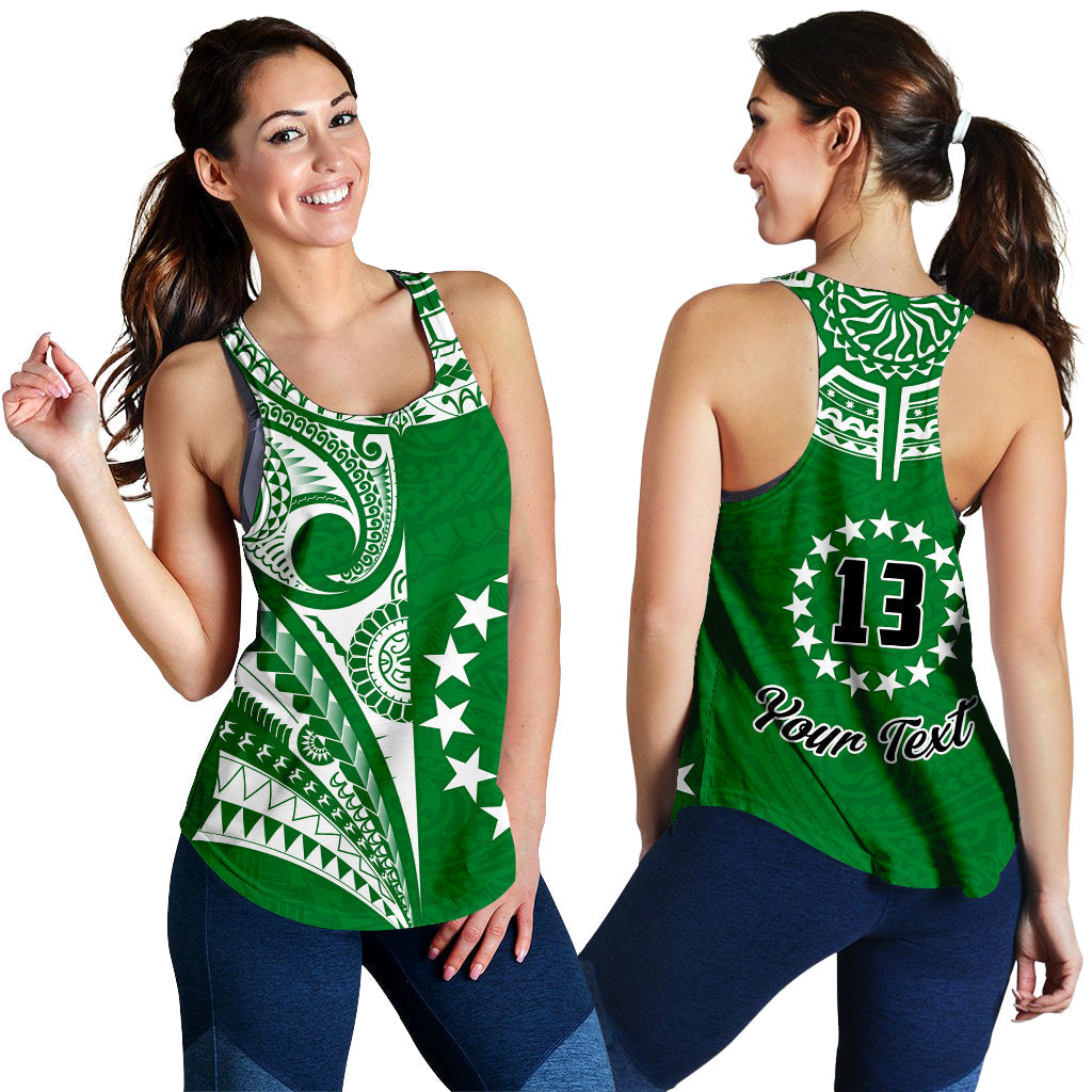 Green racerback tank with white tribal print, star ring, and “13” front graphic