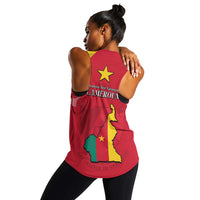 Red racerback tank back graphic with Cameroon map in yellow/green and star