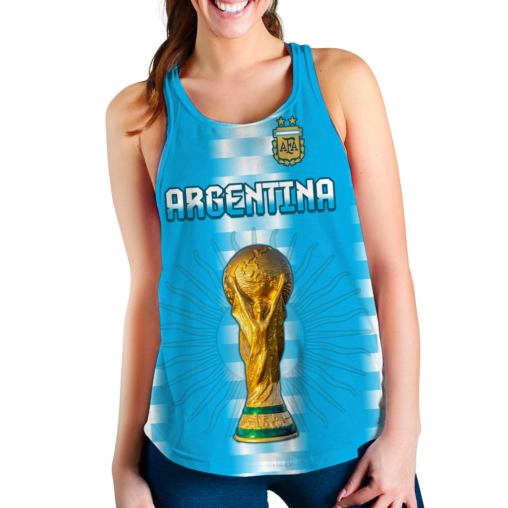 (Custom Personalised) Argentina Football Champions Women Racerback Tank La Albiceleste GOAT LT13 - Wonder Print Shop