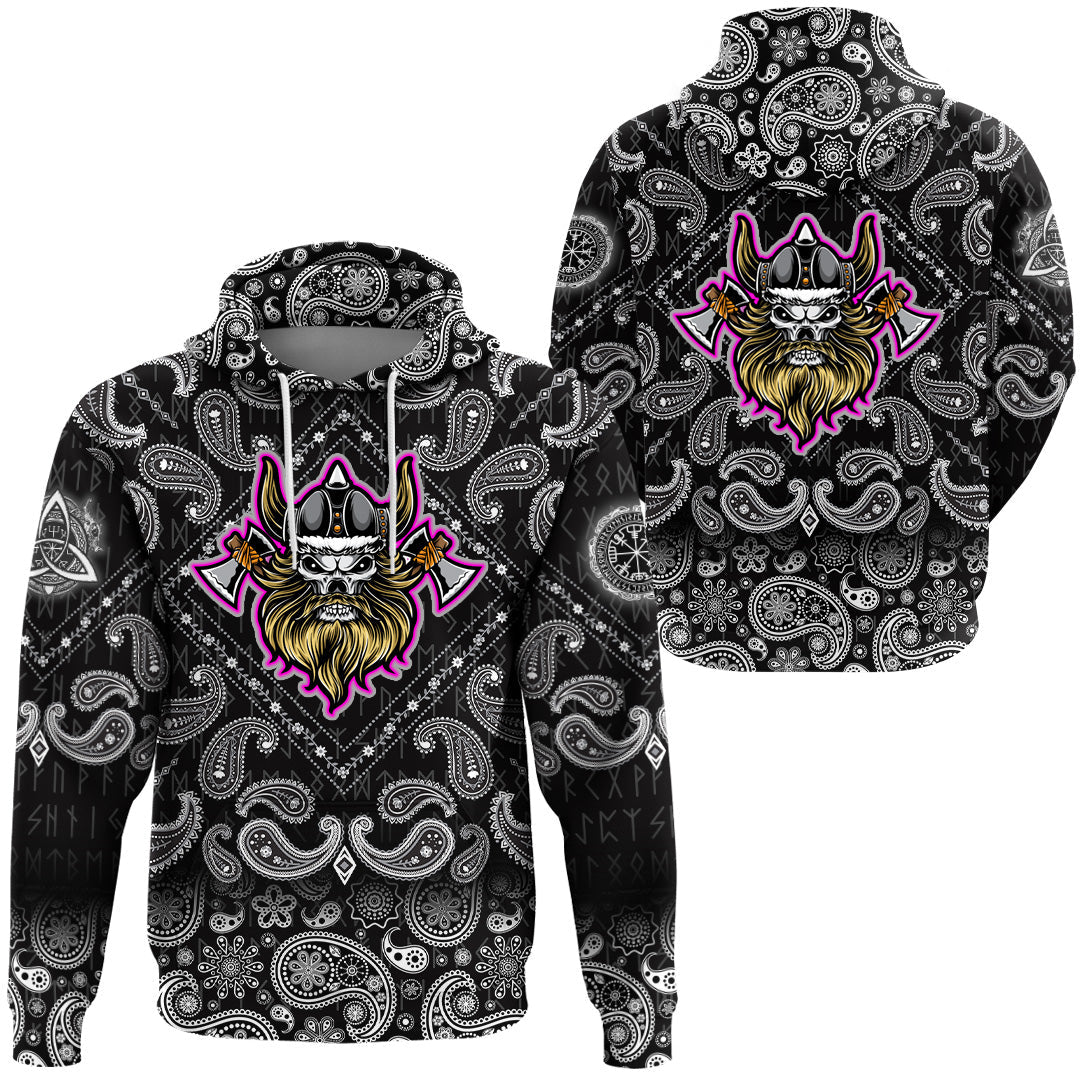 Viking Hoodie Warrior Axe with Bandana Paisley Style RLT12 - Wonder Print Shop