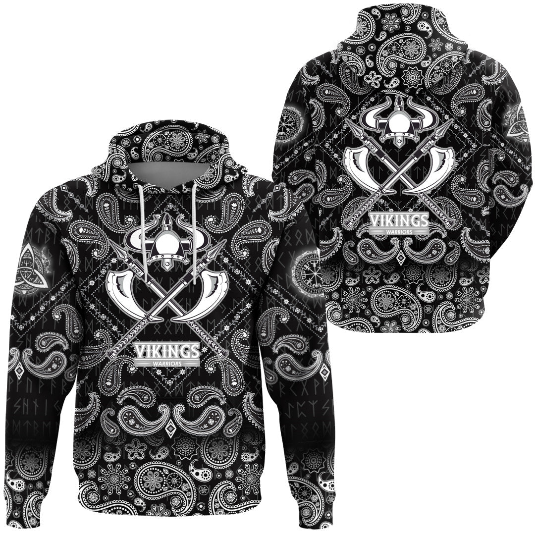 Viking Hoodie Warriors and Medieval Drawings Weapons with Bandana Paisley Style RLT12 - Wonder Print Shop