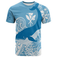 Cerulean T-shirt with humpback whale and Hawaiian tropical print