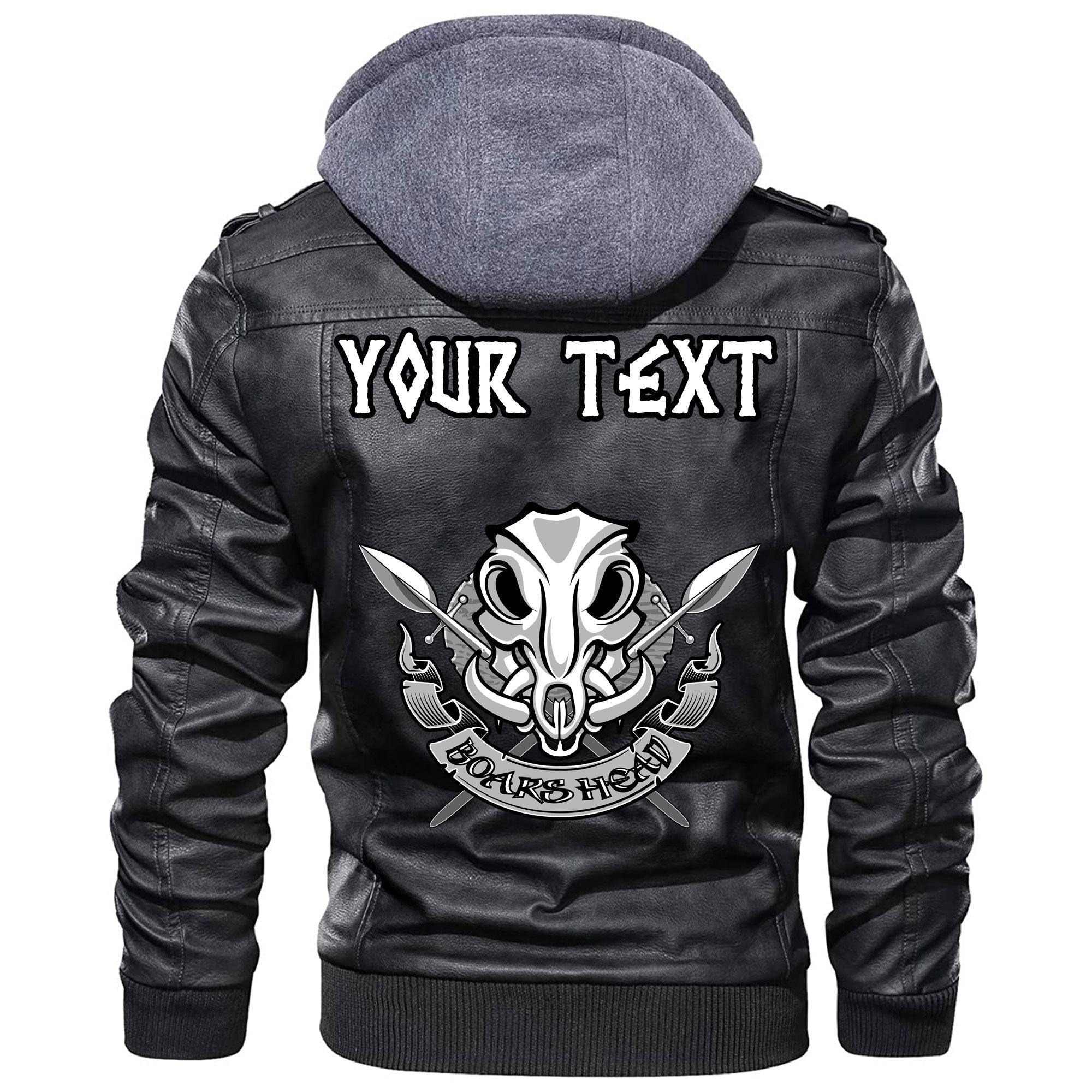 (Custom) Wonder Print Shop - Wild Boar Skull With Spears And Banner Leather Jacket RLT12 - Wonder Print Shop