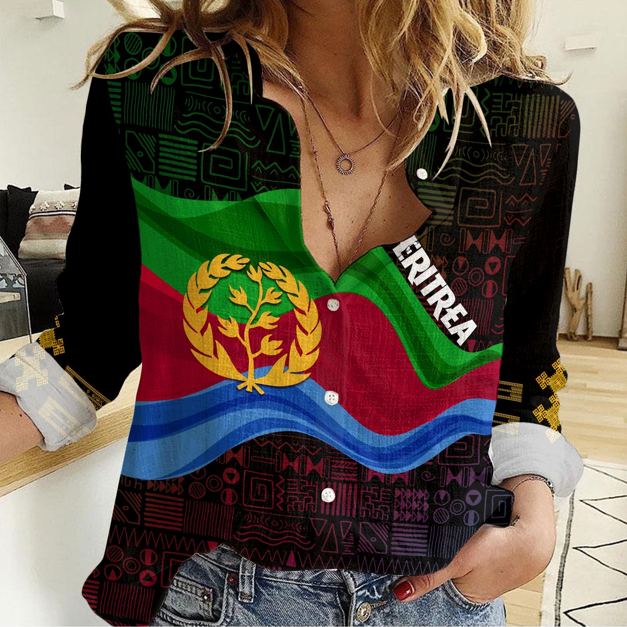 eritrea-independence-day-women-casual-shirt-ethnic-african-pattern-black