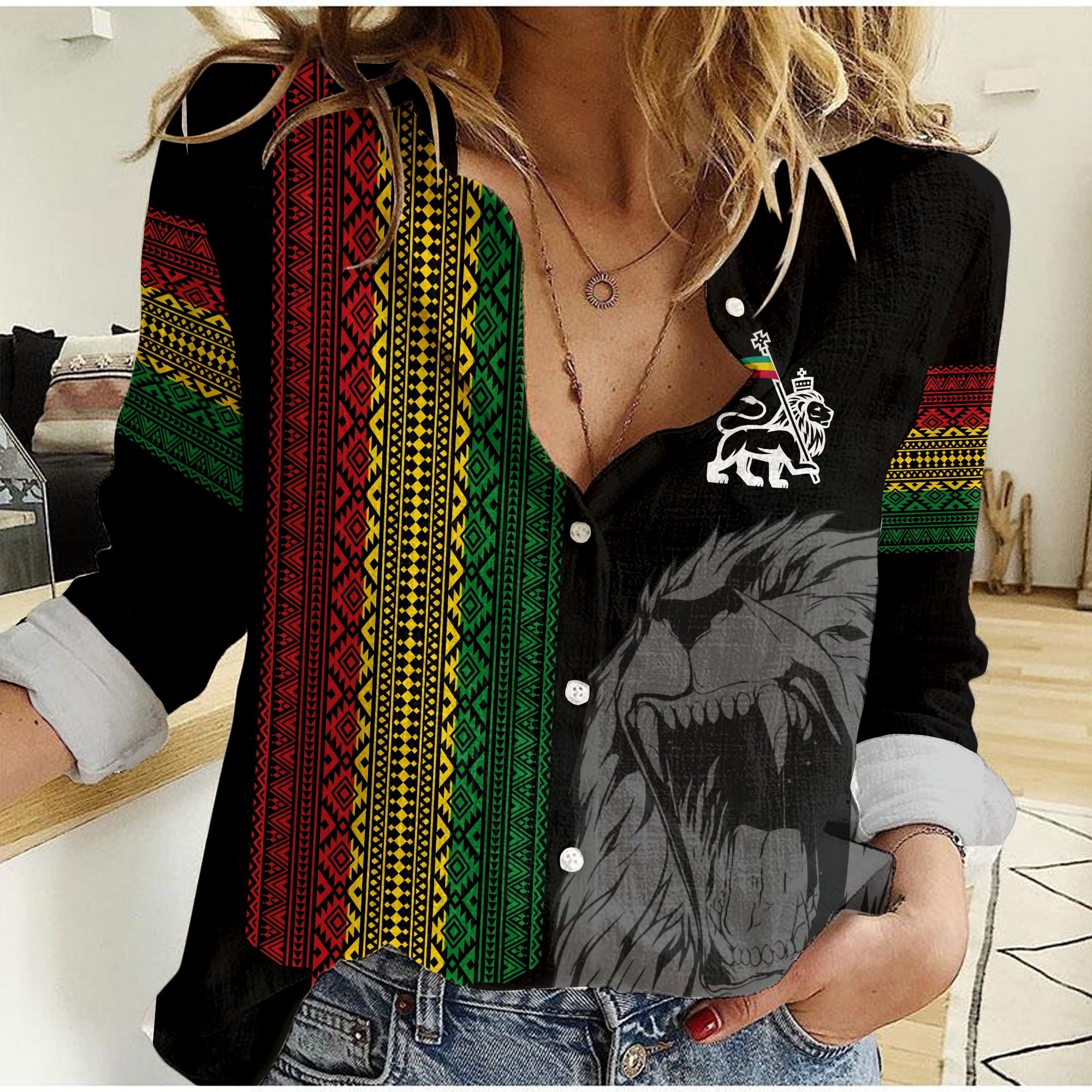 ethiopia-patriot-day-women-casual-shirt-amharic-letters-roaring-lion