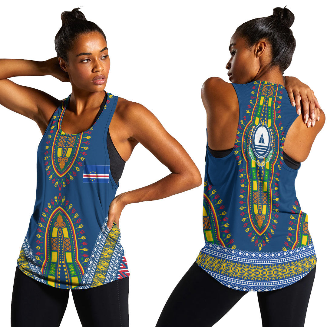 Kabu Verdi Dashiki Design Women Racerback Tank Top - Proud Cape Verdean - Wonder Print Shop