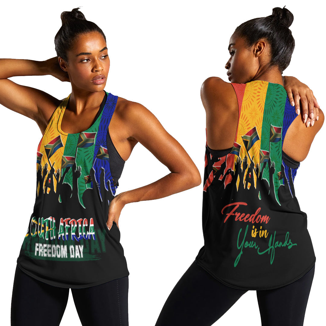 Shweshwe Pattern South Africa Freedom Day Women Racerback Tank Freedom Is In Your Hands - Wonder Print Shop