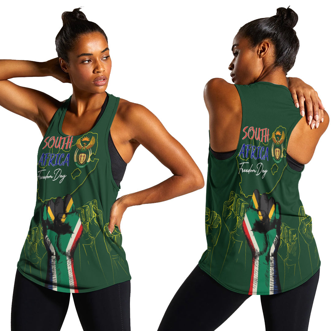 South Africa Freedom Day Women Racerback Tank Fist Up Style - Wonder Print Shop