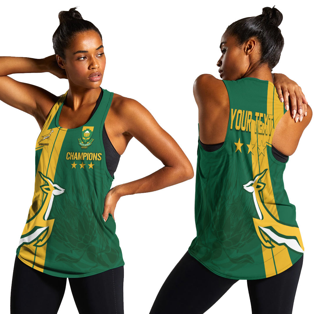 Personalised South Africa Women Racerback Tank Rugby 7s 2022 Champion Springboks - Wonder Print Shop