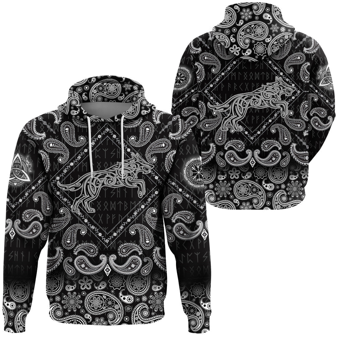 Viking Hoodie Wolf Tattoo In Traditional Celtic Style with Bandana Paisley Style RLT12 - Wonder Print Shop