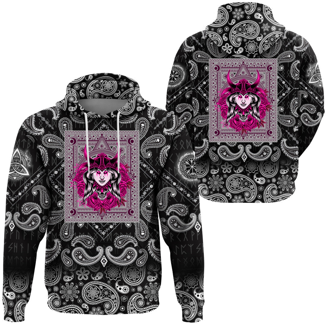 Viking Hoodie Woman Head with Bandana Paisley Style RLT12 - Wonder Print Shop