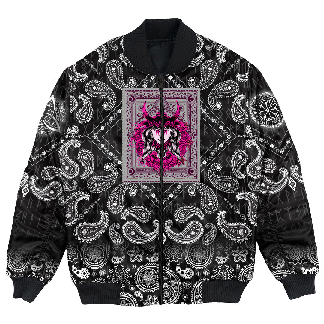 Viking Bomber Jacket Woman Head with Bandana Paisley Style RLT12 - Wonder Print Shop