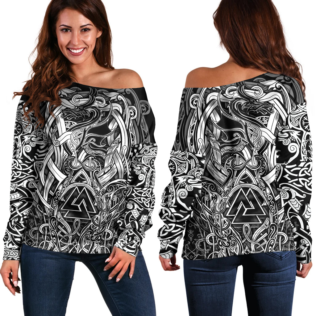 Viking Off Shoulder Sweater - Valknut and Dragon Tattoo RLT12 - Wonder Print Shop