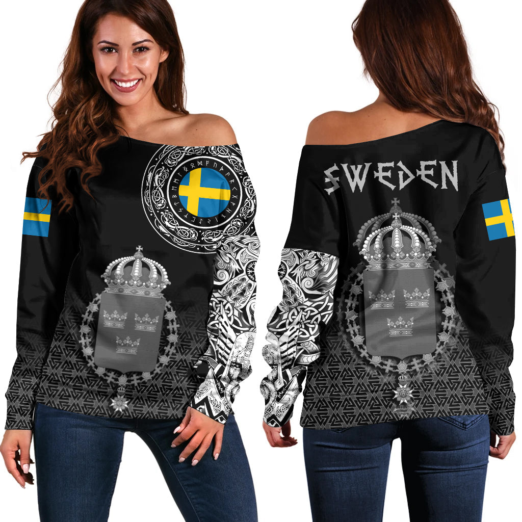 Viking Off Shoulder Sweater - Sweden Coat Of Arms RLT12 - Wonder Print Shop