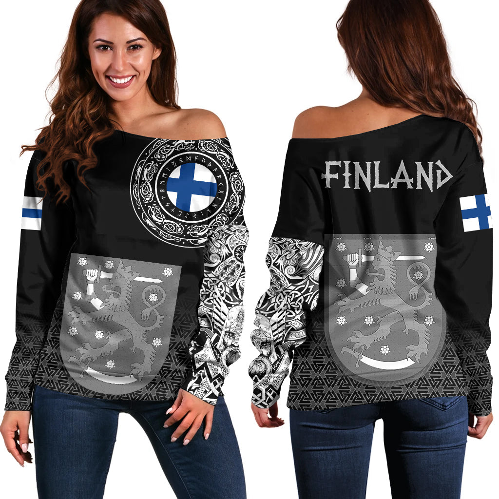 Viking Off Shoulder Sweater - Finland Coat Of Arms RLT12 - Wonder Print Shop