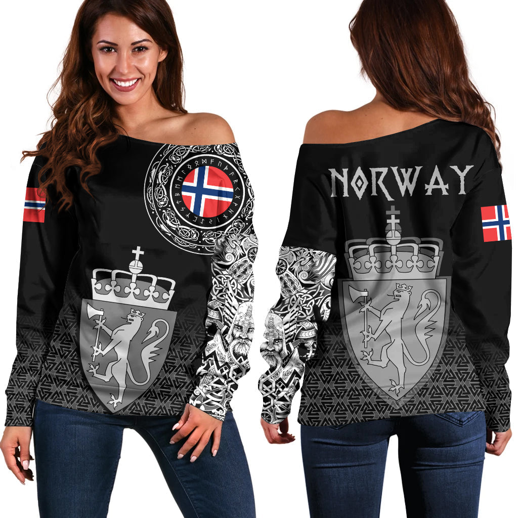 Viking Off Shoulder Sweater - Norway Coat Of Arms RLT12 - Wonder Print Shop