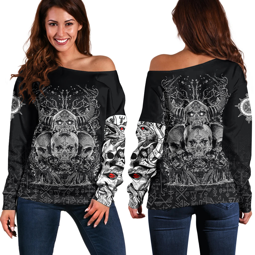 Viking Skull Honor Women's Off Shoulder Sweater RLT12 - Wonder Print Shop