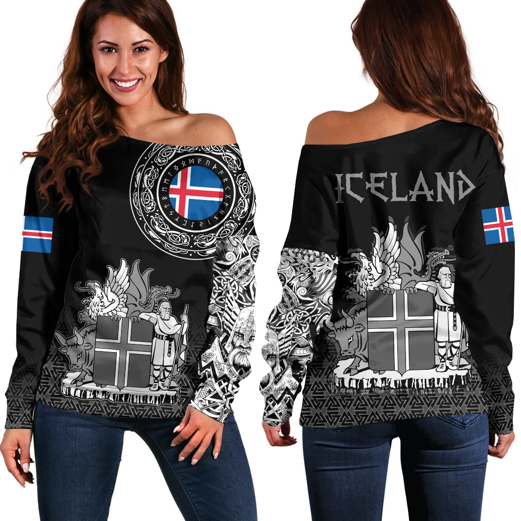 Viking Off Shoulder Sweater - Iceland Coat Of Arms RLT12 - Wonder Print Shop