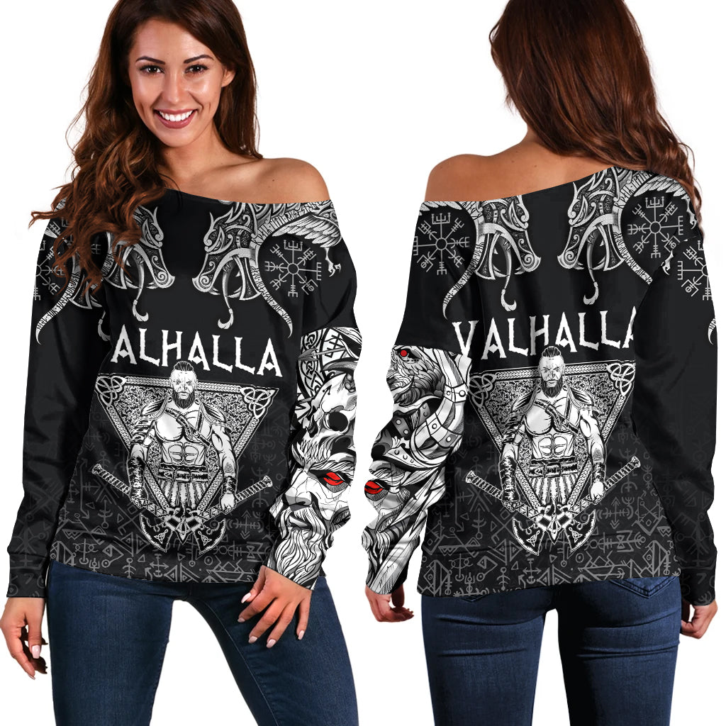 Viking Women's Off Shoulder Sweater Warrior Valhalla and Double Dragon RLT12 - Wonder Print Shop