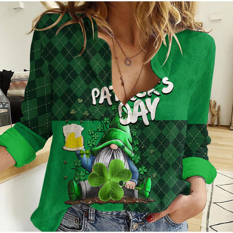 St Patrick's Day-Gnome Drinking Women Casual Shirt LT6 - Wonder Print Shop