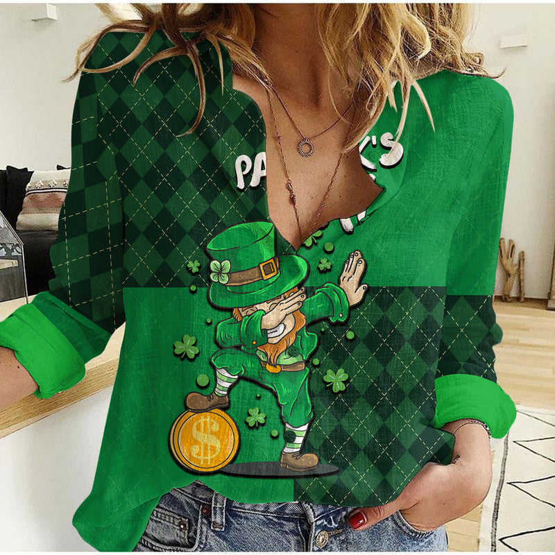 St Patrick's Day-Leprechaun Dabbing Women Casual Shirt LT6 - Wonder Print Shop