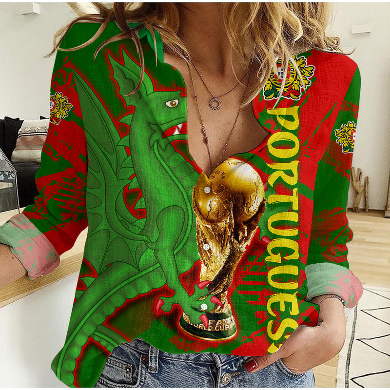 (Custom Personalised) Portugal Football Women Casual Shirt Dragon of Royal Arms During The Reign of Queen Maria II - Wonder Print Shop