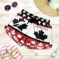 Women’s Canada shorts with maple-leaf print, white/red/black elastic waist
