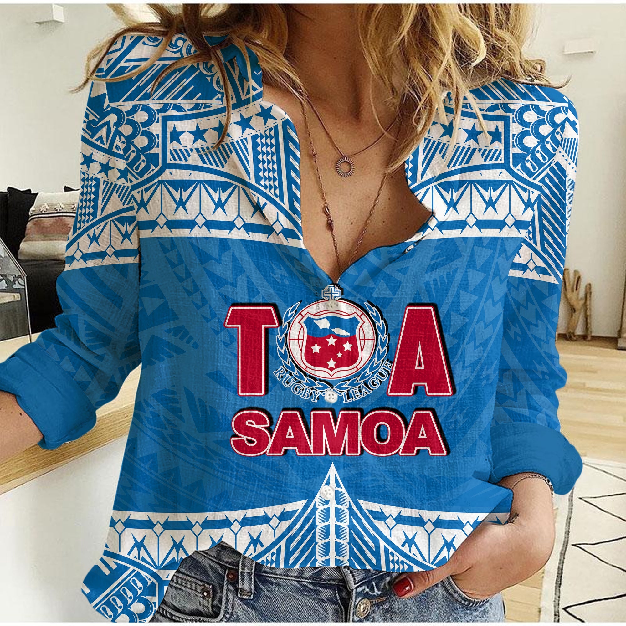 Toa Samoa Rugby Casual Shirt Blue Sky