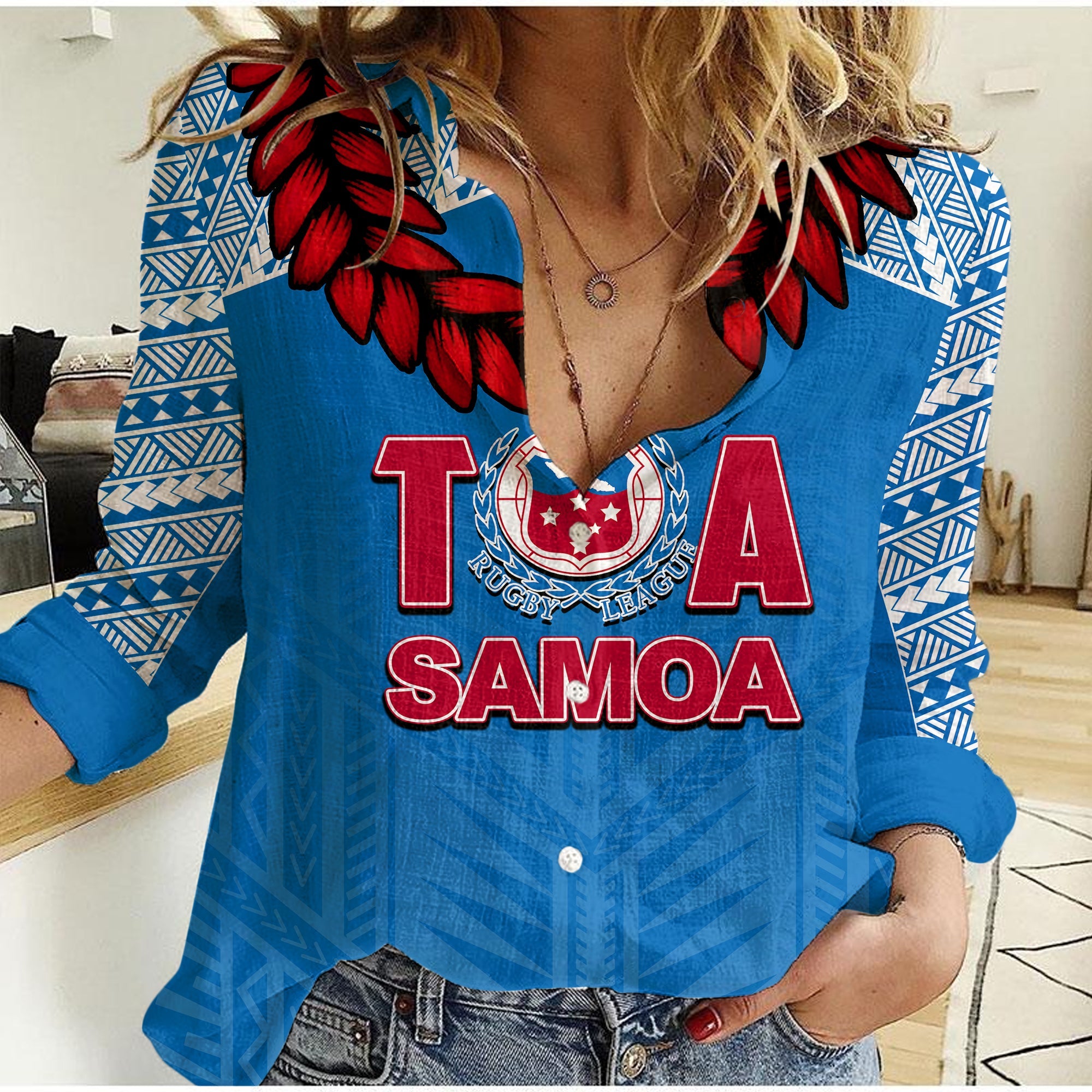 Toa Samoa Ula Fla Rugby Casual Shirt Blue Sky Jersey 2022