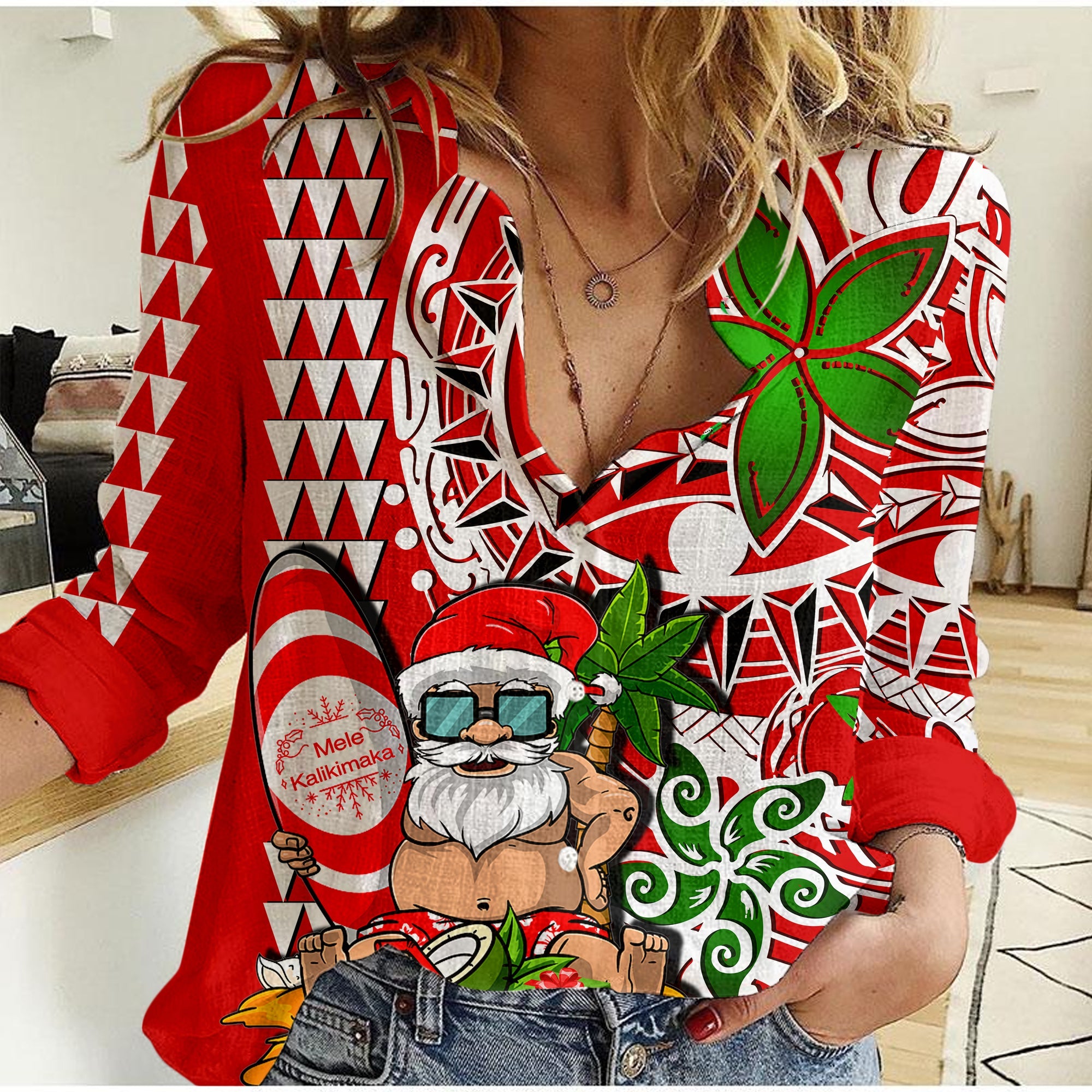 Hawaii Mele Kalikimaka Santa Claus Beach Casual Shirt