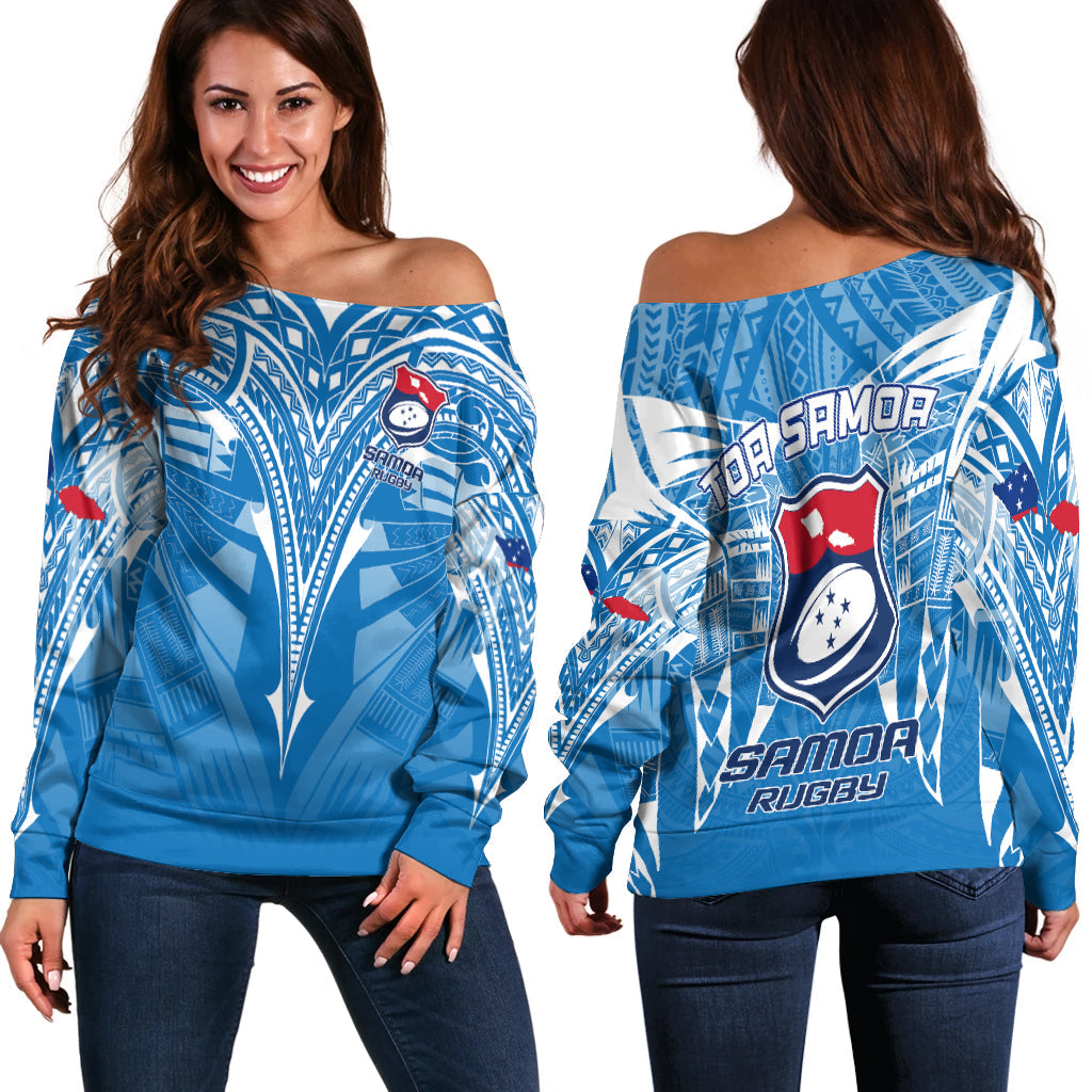 Samoa Rugby Toa Samoa Blue Style Women Off Shoulder Sweater LT2 - Wonder Print Shop