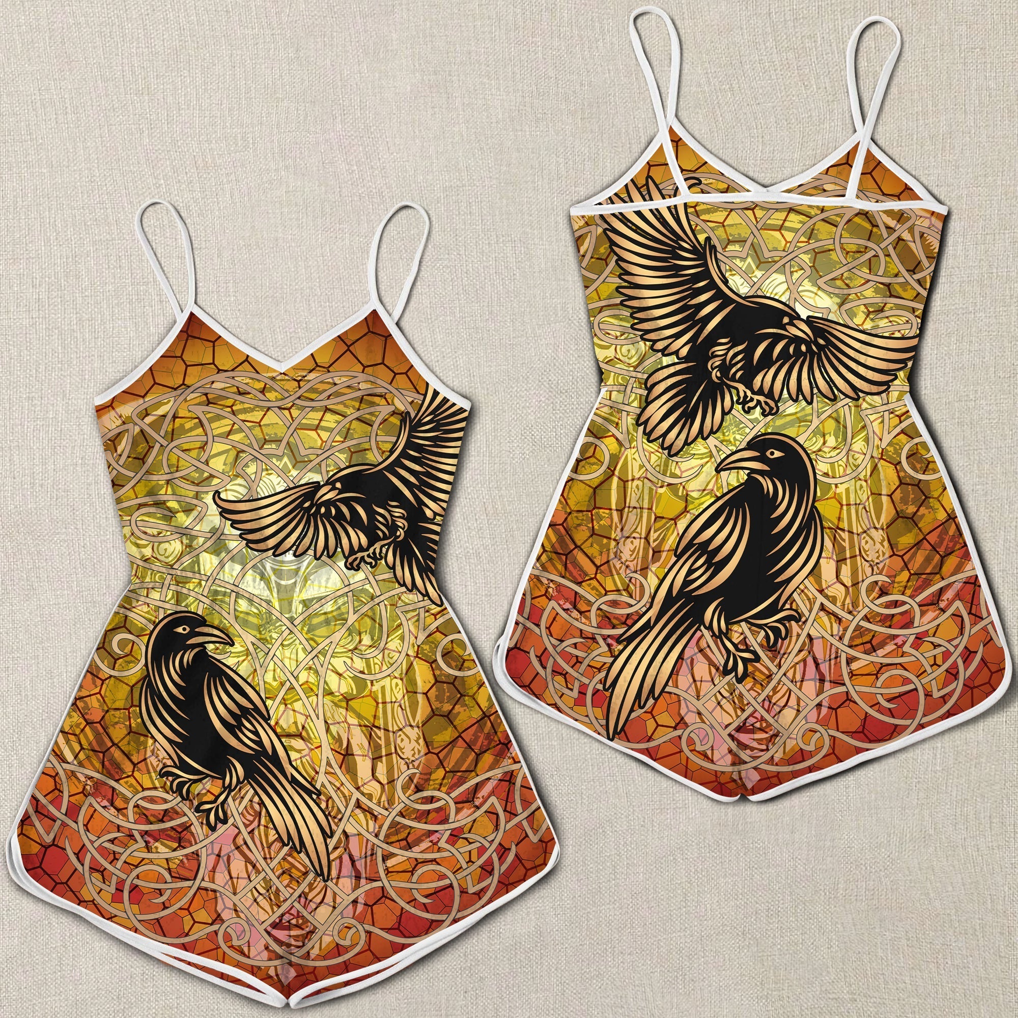 viking-celtic-symbol-women-rompers-huginn-and-muninn-of-odin-on-yggdrasil-gold