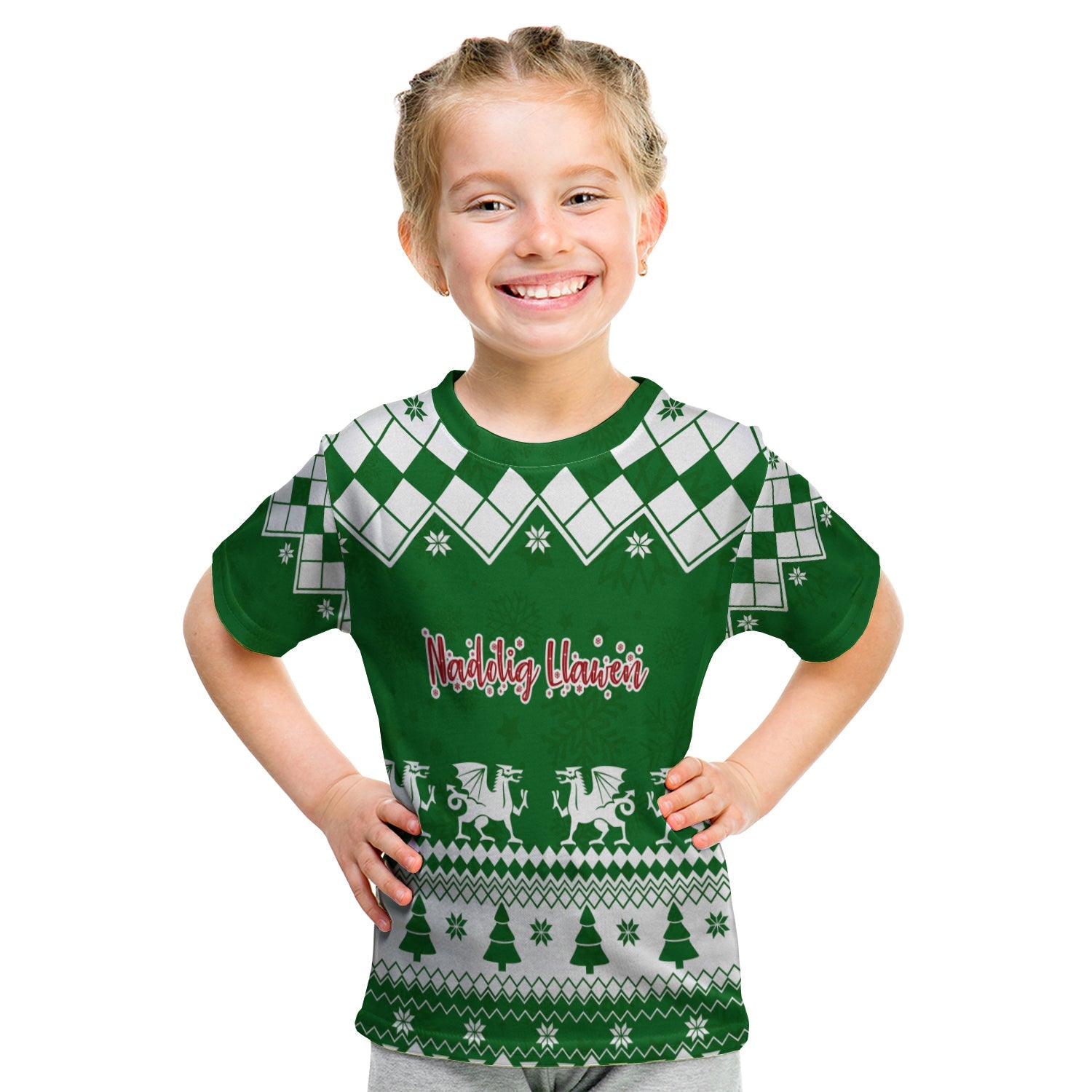 Red Dragon Nadolig Llawen Wales Christmas Kid T Shirt - Simple Style - Wonder Print Shop