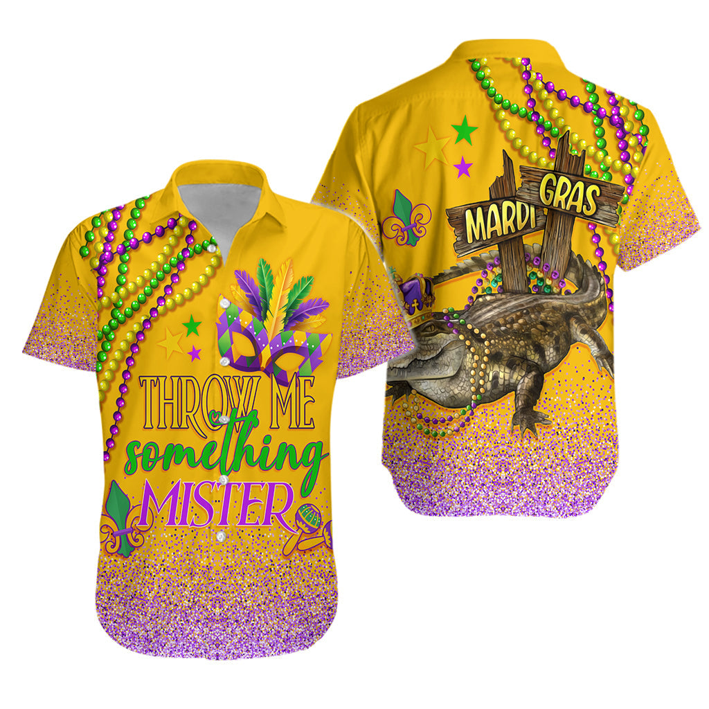 Hawaiian Shirt Mardi Gras - Throw Me Something Mister (Gold) - Wonder Print Shop