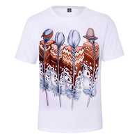 White T-shirt with multicolor native-style 3D horse and rider graphic, front view